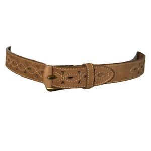 Vintage Partners Laser Cut Nubuck Leather Belt In Brown Women’s Size Small